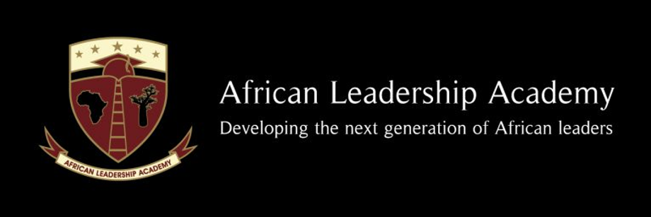 African Leadership Academy logo with shield and stars, features a silhouette of Africa and tree, text: "Developing the next generation of African leaders."